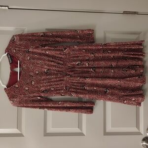 Trixxi Girl Burgundy floral mesh long sleeve dress  elastic waist size Lg